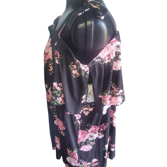 Love & Legend Black Pink Floral Print Short Sleeve Off Shoulder Top 3X - Picture 4 of 6
